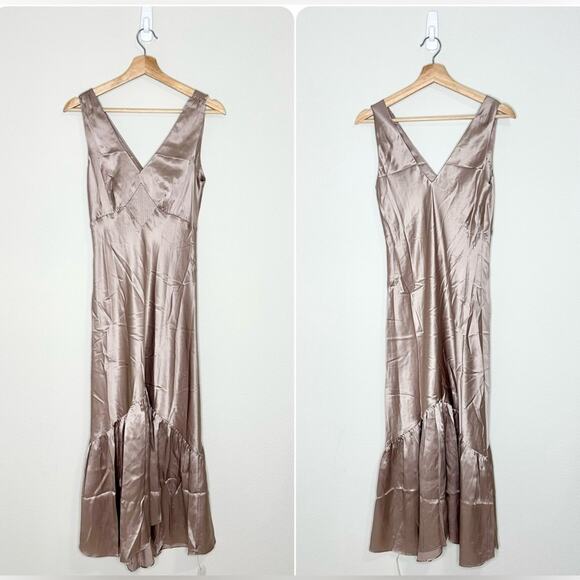 REFORMATION Cordia Silk Slip Dress in Taupe Size 6 100% Silk - Picture 2 of 4